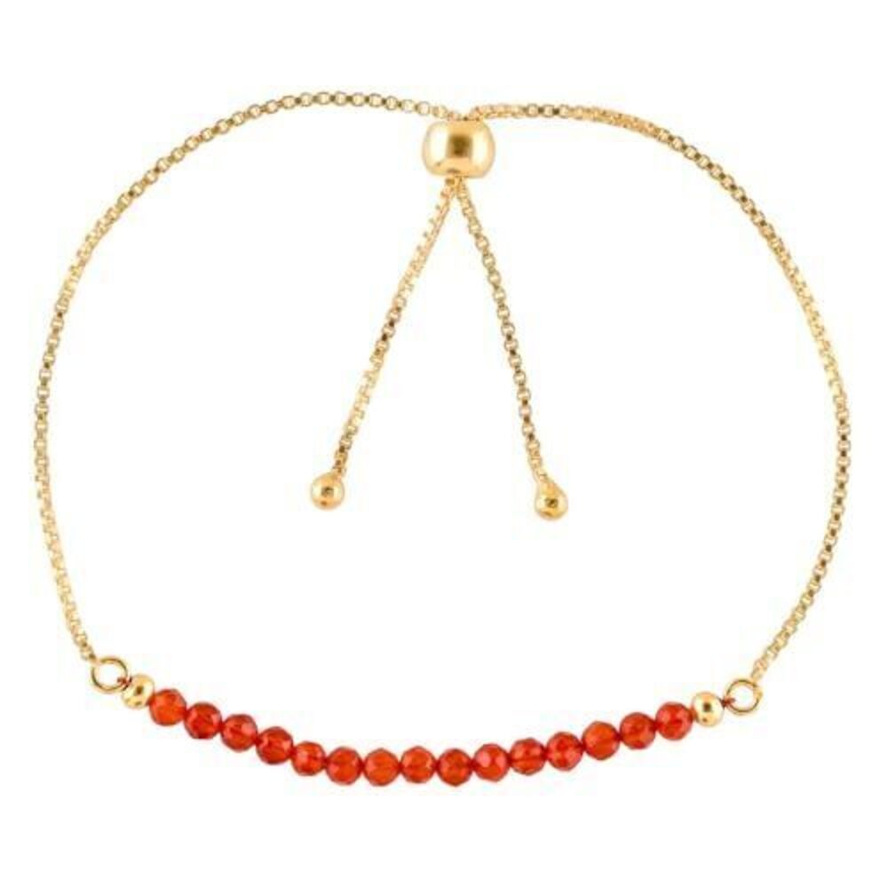 7643 Natural Orange Carnelian Gemstone Micro Beaded Dainty Slider Bolo
